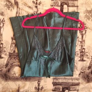 Avid Love Emerald Green Satin Lace Trimmed Chemise